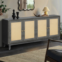 Handcrafted Premium Grain Panels,Rattan Sideboard Buffer Cabinet With 4 Rattan Doors, Modern Storage Cupboard Console Table With Adjustable Shelves Fo by Bay Isle Home