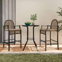 3 - Piece Outdoor Dining Set With Cushions, Patio Pe Wicker Bar Stool And Bistro Bar Table With Metal Frame, Farmhouse Conversation Set For Porch/Yard by Lark Manor
