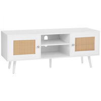 Rattan TV Stand, Boho TV Cabinet for 55 inch TV, Mid Century Modern TV Stand, Rattan TV Console with Adjustable Shelfs for Living Room, Media Room, W