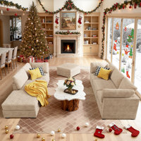 7-Piece Living Room Sofa Set, Modern Plush Corduroy Couch Set With Ottomans, Modular Design For Versatile Seating by Latitude Run