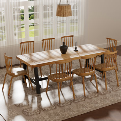 Farmhouse Rectangle Dining Set with Mid-century Windsor Chair Set by August Grove