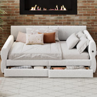 Queen Upholstered Daybed With USB Port And Drawers by Latitude Run