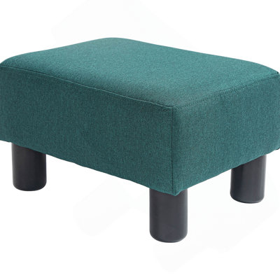 Ottoman Foot Rest, Small Foot Stool with Linen Fabric Upholstery and Plastic Legs, Cube Ottoman for Living Room by George Oliver