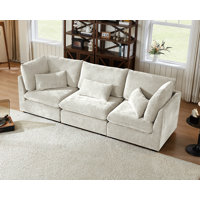 3 Seater Chenille Oversized Modular Sofa Extra Deep Cloud Corduroy Sectional Couch With Ottoman Chaise Fsc Certified Fluffy Sofa by Ebern Designs