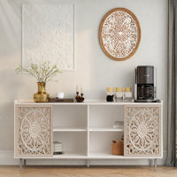 Mid Century Sideboard With Hollow-carved Wood Crafted Detailing And Sliding Doors by Ophelia & Co.