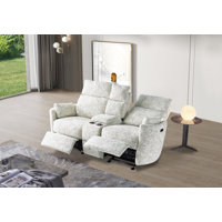 Elegant Upholstered Tweed Fabric Dual Power Recliner Loveseat Sofa With Cup Holder & Storage Console by Latitude Run