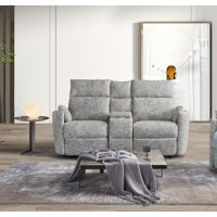 Elegant Upholstered Tweed Fabric Dual Power Recliner Loveseat Sofa With Cup Holder & Storage Console by Latitude Run