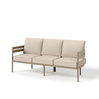 Outdoor Sofa – Faux Wood Frame, Weather-resistant Cushions