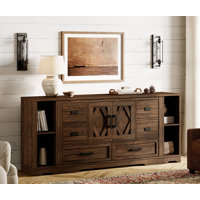 Glenford Modern Farmhouse 73.5" Wide Wood Barn Door Storage Cabinet With 6 Drawers And Open Storage Shelf by Winston Porter