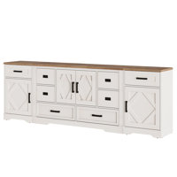Glenford Farmhouse 93.3"W Rustic Storage Cabinet Combo With Barn Doors & 8 Drawers, Adjustable Shelves by Winston Porter