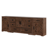 Glenford Farmhouse 93.3"W Rustic Storage Cabinet Combo With Barn Doors & 8 Drawers, Adjustable Shelves by Winston Porter