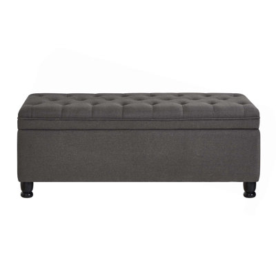 Upholstered Tufted Button Storage Bench Linen Fabric Entry Bench With Spindle Wooden Legs,Bed Bench by Alcott Hill