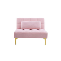 Convertible Single Sofa Bed Futon With Gold Metal Legs Teddy Fabric (Pink) by Mercer41