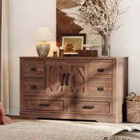 Glenford 54"W Modern Farmhouse Rustic Storage Cabinet With Barn Doors & 6 Drawers, Adjustable Shelves, Scratch-Resistant Tree Bark Finish by Winston Porter