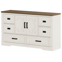 Glenford 54"W Modern Farmhouse Rustic Storage Cabinet With Barn Doors & 6 Drawers, Adjustable Shelves, Scratch-Resistant Tree Bark Finish by Winston Porter