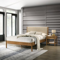 Vichy 2-Piece Rubberwood Bedroom Set, Platform Bed With Nightstand by Bay Isle Home