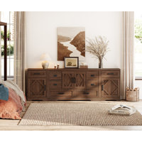 Glenford Farmhouse Accent Cabinet Set With Barn Doors & 8 Drawers, 93.3"W Rustic Storage Combo, Adjustable Shelves, Entryway Or Living Room Organizer by Winston Porter