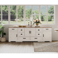 Glenford Farmhouse Accent Cabinet Set With Barn Doors & 8 Drawers, 93.3"W Rustic Storage Combo, Adjustable Shelves, Entryway Or Living Room Organizer by Winston Porter