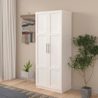 Elegant White High Wardrobe & Kitchen Cabinet with 2 Doors, 3 Partitions & 4 Spaces by Latitude Run