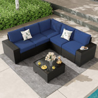 7 Pieces Outdoor Patio Furniture Set, Wicker Conversation Sets with Tea Table, Rattan Patio Sofa with Thick Cushions for Garden, Backyard Porch, Pools by Ebern Designs