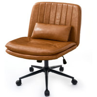 Criss Cross Home Office Desk Chair With Wheels, Wide Seat Armless Task Chair With Dual-Layer Seat Cushions And Lumbar Pillow by Ebern Designs