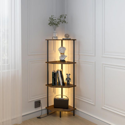 4 Tier Corner Shelf With LED Light,Bookcase For Small Spaces by Latitude Run