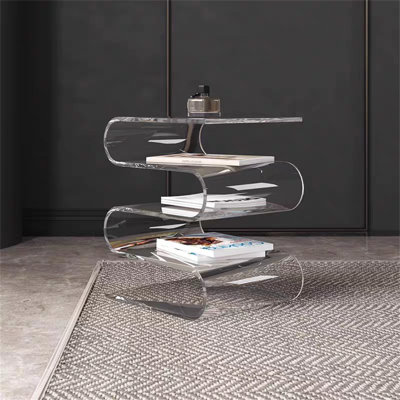 Modern S-Shaped Acrylic Side Table with Magazine Holder – Modern Multi-Functional Display Stand for Living Rooms, Bedrooms and Bathrooms by Orren Ellis