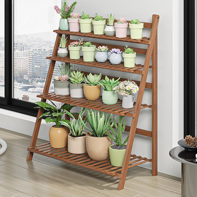 4-Tier Foldable Bamboo Plant Stand Compact, Durable Indoor/Outdoor Display by George Oliver