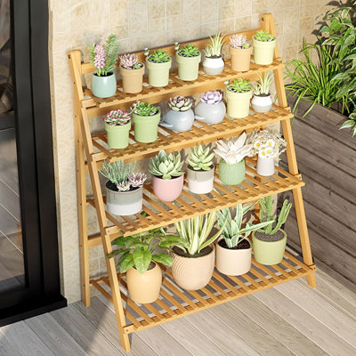 4-Tier Foldable Bamboo Plant Stand Compact, Durable Indoor/Outdoor Display by George Oliver