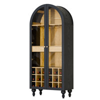 Arched Modern Wine Cabinet With Glass Doors, Drawer, And Wine Rack, 3-Tier Freestanding Liquor Storage With Gold Handles, For Dining Room Or Living Ro