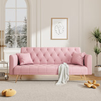 Convertible Futon Sofa Bed Sleeper Couch Velvet Upholstered Folding Loveseat With 2 Pillows For Living Room Apartments