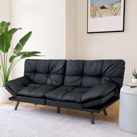 71" Faux Leather Futon Sofa Bed,Opoiar Lounge Memory Foam Sleeper Couch For Living Room,Convertible Modern Loveseat For Compact Living Spaces by George Oliver