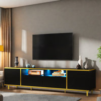 Modern Tv Stand  With 2 Shelves, Led Lights,  2 Drawers, 2 Cabinets, Metal Legs And Golden Decorative Strips by Mercer41