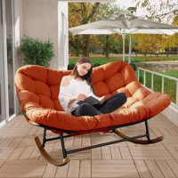 Patio Rocking Chair Outdoor, Oversized Papasan Rocking Chair For 2 With E-Coated Steel Frame And Thick Cushion by Ebern Designs