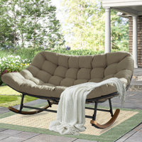 Patio Rocking Chair Outdoor, Oversized Papasan Rocking Chair For 2 With E-Coated Steel Frame And Thick Cushion by Ebern Designs