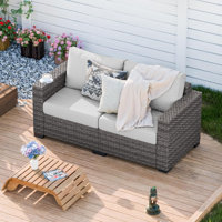 Stylish Wicker Outdoor Patio Loveseat & All-Weather Rattan by Latitude Run