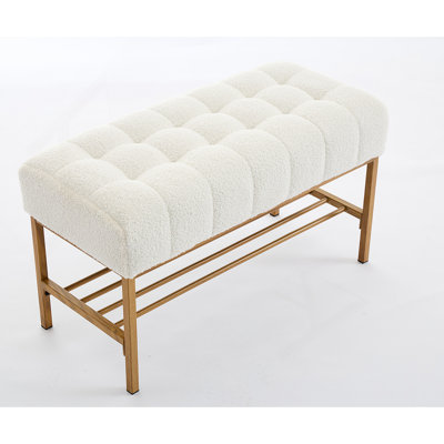 End Of Bed Bench With Shelf,Retro Upholstered Storage Shoe Bench,Modern Bedroom Bench With Metal Legs For Living Room,Entryway,Dining Room,300 Lb by Mercer41