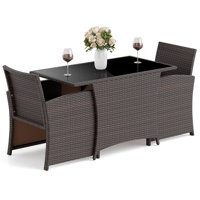 3 Pcs Wicker Bistro Set Balcony Furniture Set With Tempered Glass Dining Table by Dakota Fields