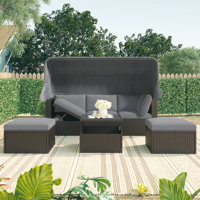 Outdoor Patio Rectangle Daybed with Retractable Canopy,  Wicker Furniture Sectional Seating with Washable Cushions, Backyard, Porch by Dovecove
