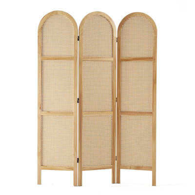 5.6 ft. Pine Wood & Hand-Woven Rattan Room Divider — Freestanding Privacy Screen in Japanese Modern Minimalist Style by Dakota Fields