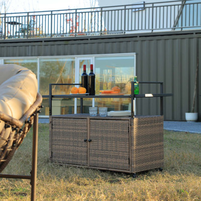 Rolling Rattan Beverage Bar Counter Table W/Glass Top For Porch Backyard Garden Poolside Party by Dakota Fields
