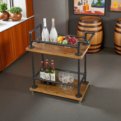 Wood And Metal Wine Rack With Wheels Kicthen Bar Dining Room Tea Wine Holder Serving Cart Furniture by 17 Stories