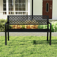50" Garden Bench With Patterned Backrest And Curved Armrests For Porch Lawn by Ebern Designs