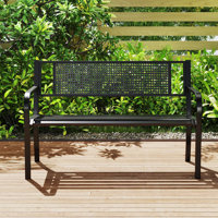 50" Garden Bench With Patterned Backrest And Curved Armrests For Porch Lawn by George Oliver