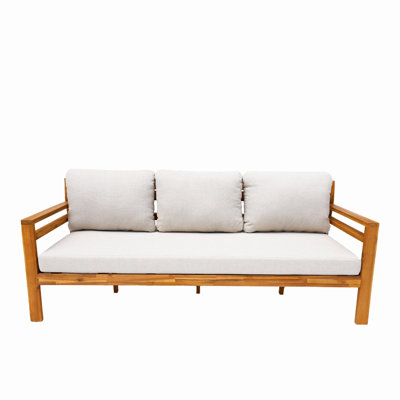 Oketa Acacia Wood Patio Sofa With Cushions by Wrought Studio