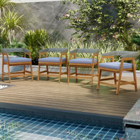 Patio Chairs Set Of 4 Outdoor Acacia Wood Dining Chairs With Cushions For Garden by Ophelia & Co.