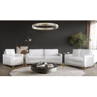 Glamor White Velvet 3-piece Living Room Set With Gold Legs & Led Lighting – Sofa, Loveseat & Chair by Everly Quinn