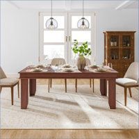 70.87" Long Rectangle Farmhouse Dining Table for 6-8 People, Rustic Brown Finish Wood Kitchen Table with Sturdy V-Legs, Long Dining Room Tables with W by Winston Porter