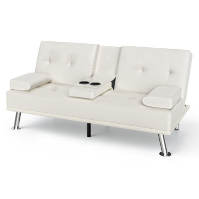 Modern Convertible Futon Sofa Bed Adjustable Recliner With Cup Holders & 600 Lbs Capacity by Wrought Studio