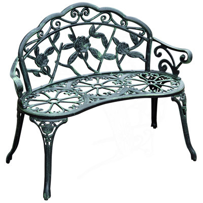 Outdoor Bench, Cast Outdoor Metal Bench With Floral Rose, Entry Way Bench by Astoria Grand
